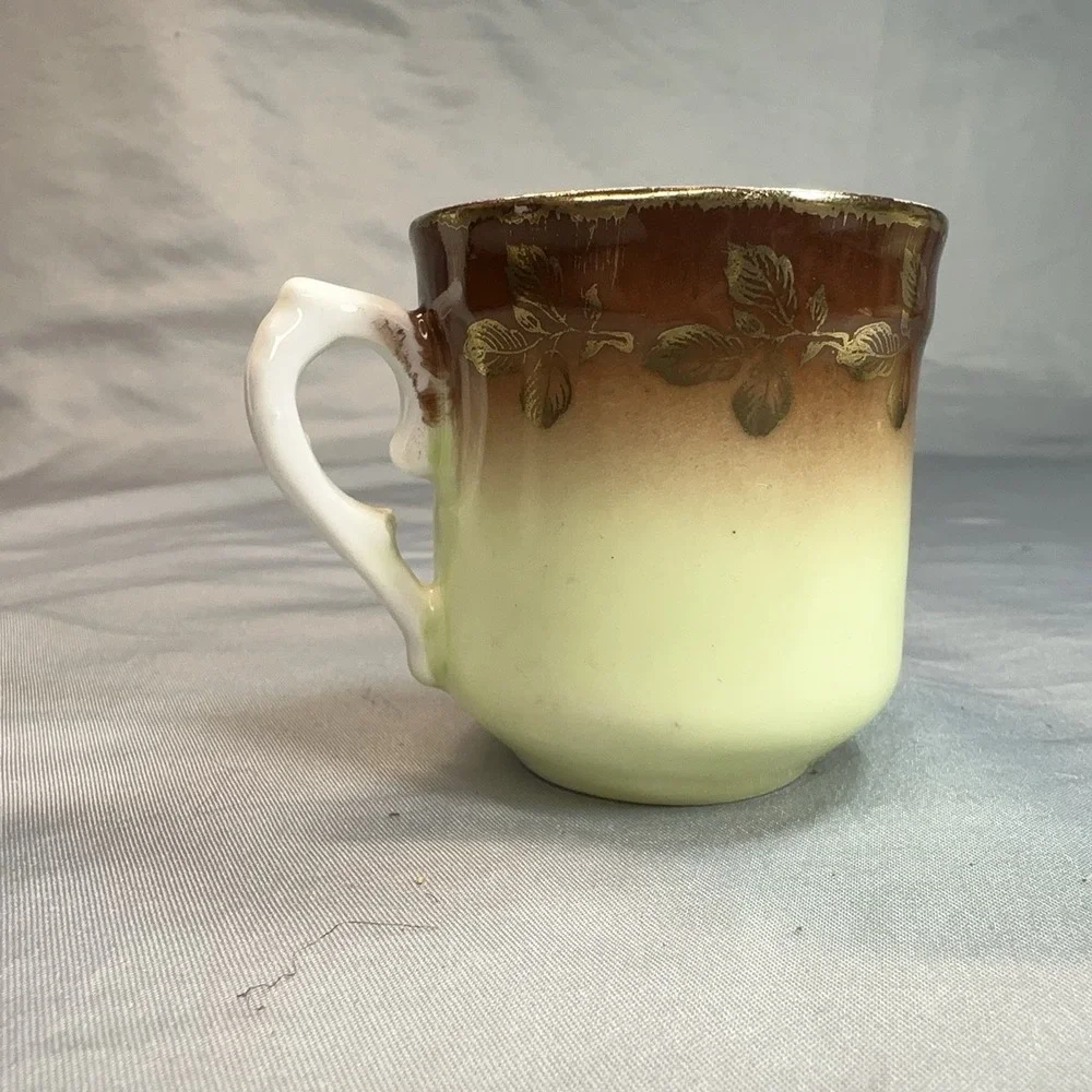 Antique Victorian Demitasse Cup Pink Rose Gold‎ Gilt Shaded Yellow Porcelain